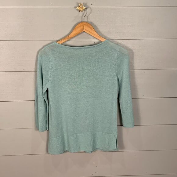 J Jill linen blend 3/4 sleeve light blue knit sweater size XS petite - Picture 9 of 11